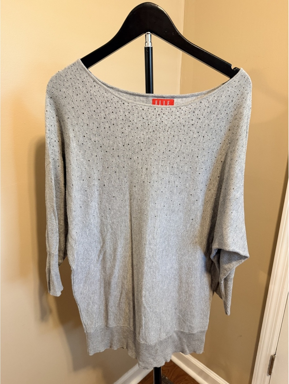 Elle Gray Rhinestone Dot Lightweight Sweater Women’s Size S